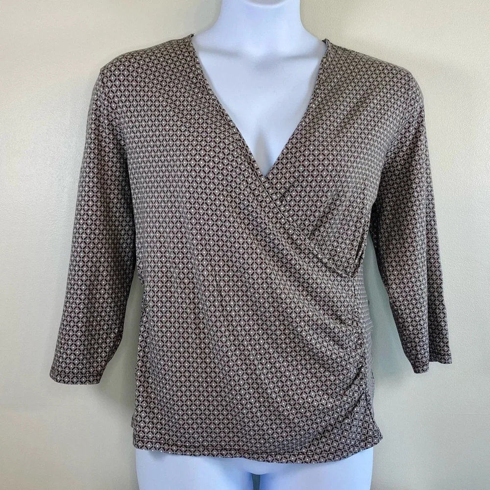 Talbots Women’s 2XP Brown Patterned Wrap Top - Picture 2 of 8